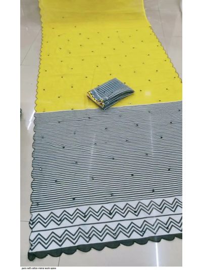 Goodluck Linen Cotton With Mirror Work Fancy Designer Trending Saree