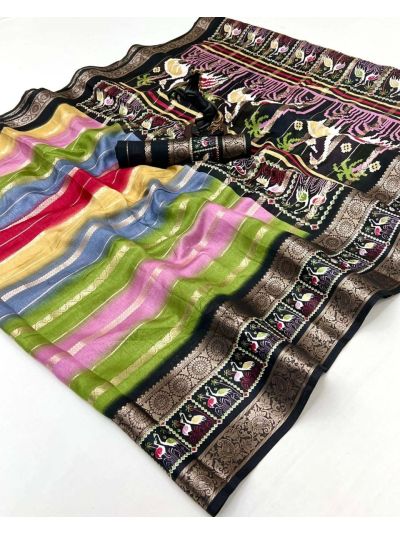 Rainbow Dola Silk Print With Jacquard Border & Beautiful Zari
