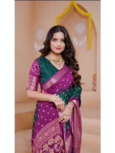 Kanjivaram Art Silk Hand Bandhej Digital Print Saree