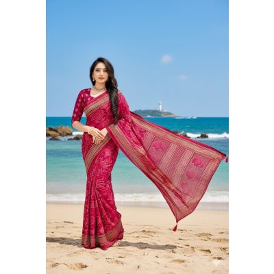 Georgette Casual Wear Digital Printed Zari Work Saree Wholesaler