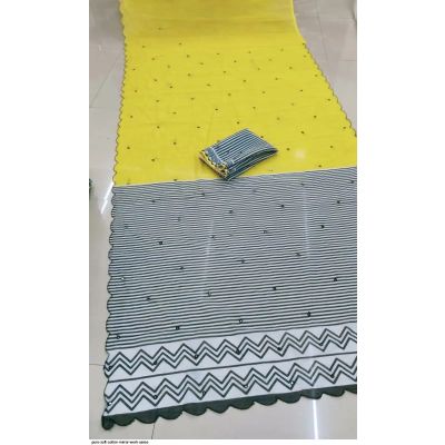 Goodluck Linen Cotton With Mirror Work Fancy Designer Trending Saree