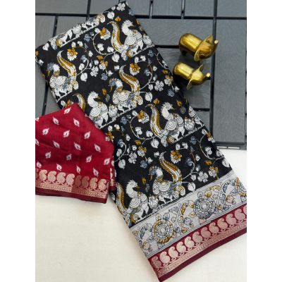 Mango Bite Mulmul cotton Fancy Jacquard Border Kalamkari Print