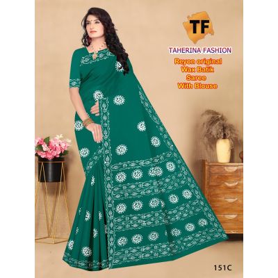 Single Colour Rayon Batik Block Print Saree Wholesaler