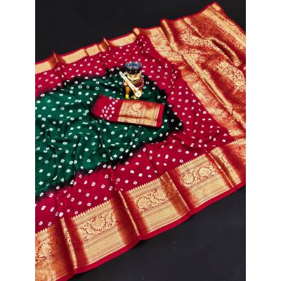 Jasmin Art Silk Hand Bandhej Rich Pallu Double Colour Saree Collection 