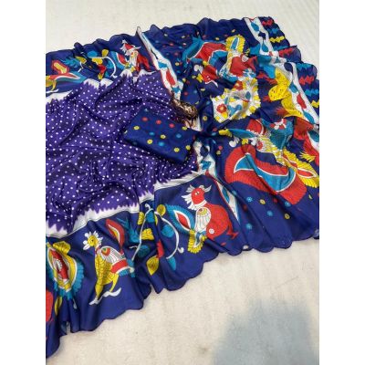 Bindu Tushar Silk Digital Print Kalamkari Print Cut Work Saree