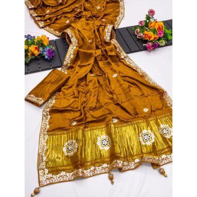 Jumari Modal Silk Lagdi Patta With Gota Patti Work Saree Collection