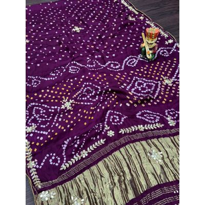 Var Vadhu Modal Silk Lagdi Patta With Gota Patti Work Hand Bandhej Saree