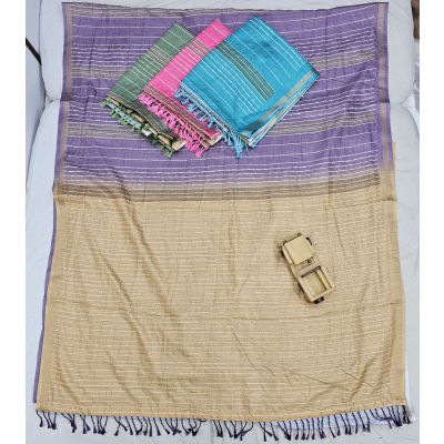 Handloom Cotton Dual-Tone Striped Texture Saree Collection