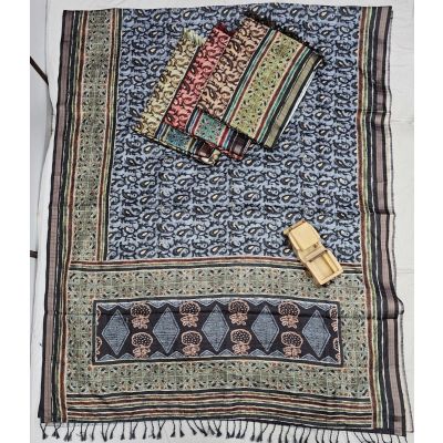 Handloom Cotton Ajrakh Batik Block Prints Paisley Saree Collection