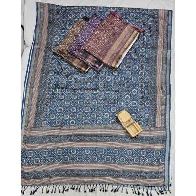 Handloom Cotton Geometric Jaal Print With Floral Border Buti Saree