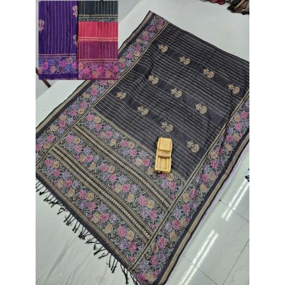 Handloom Cotton Floral Border Buti With Block Print Saree Collection
