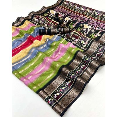 Rainbow Dola Silk Print With Jacquard Border & Beautiful Zari