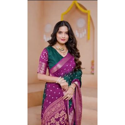 Kanjivaram Art Silk Hand Bandhej Digital Print Saree