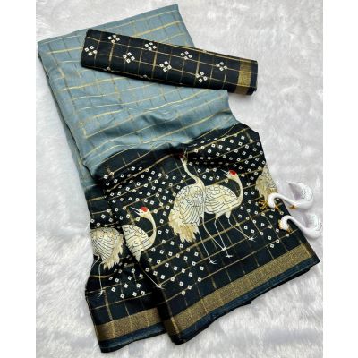 Jully Mul Cotton With Figure Print Fancy Checks Saree Wholesaler